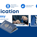 White and Blue Modern Visa Application Assistance Services Outdoor Banner Presentation